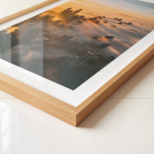 Hochhäuser Nebel Sonnenaufgang