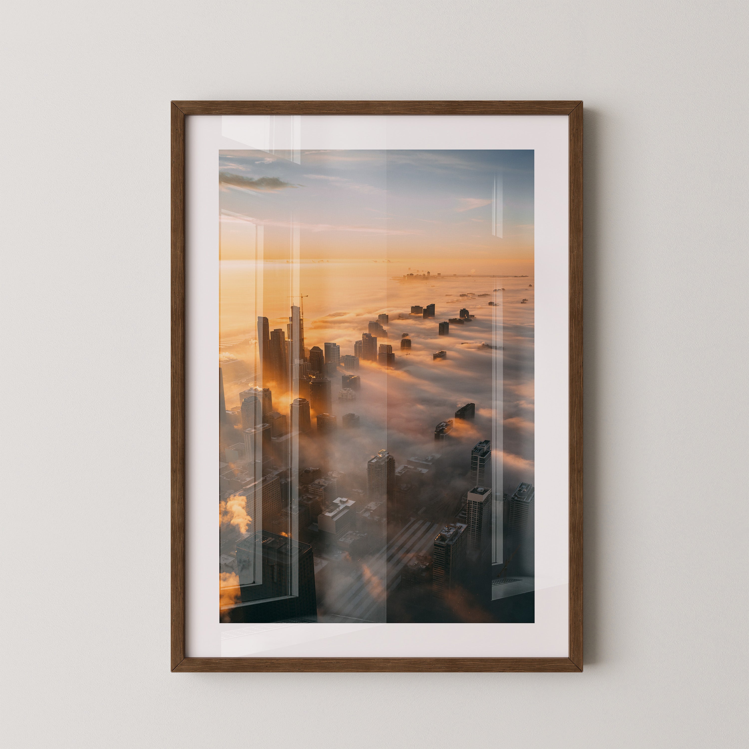 Hochhäuser Nebel Sonnenaufgang