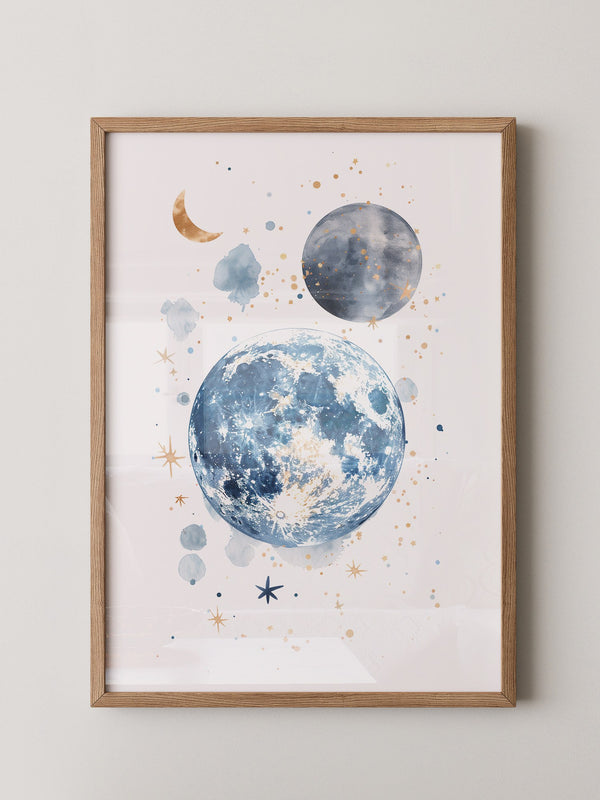 Mond Aquarell Gold Akzente