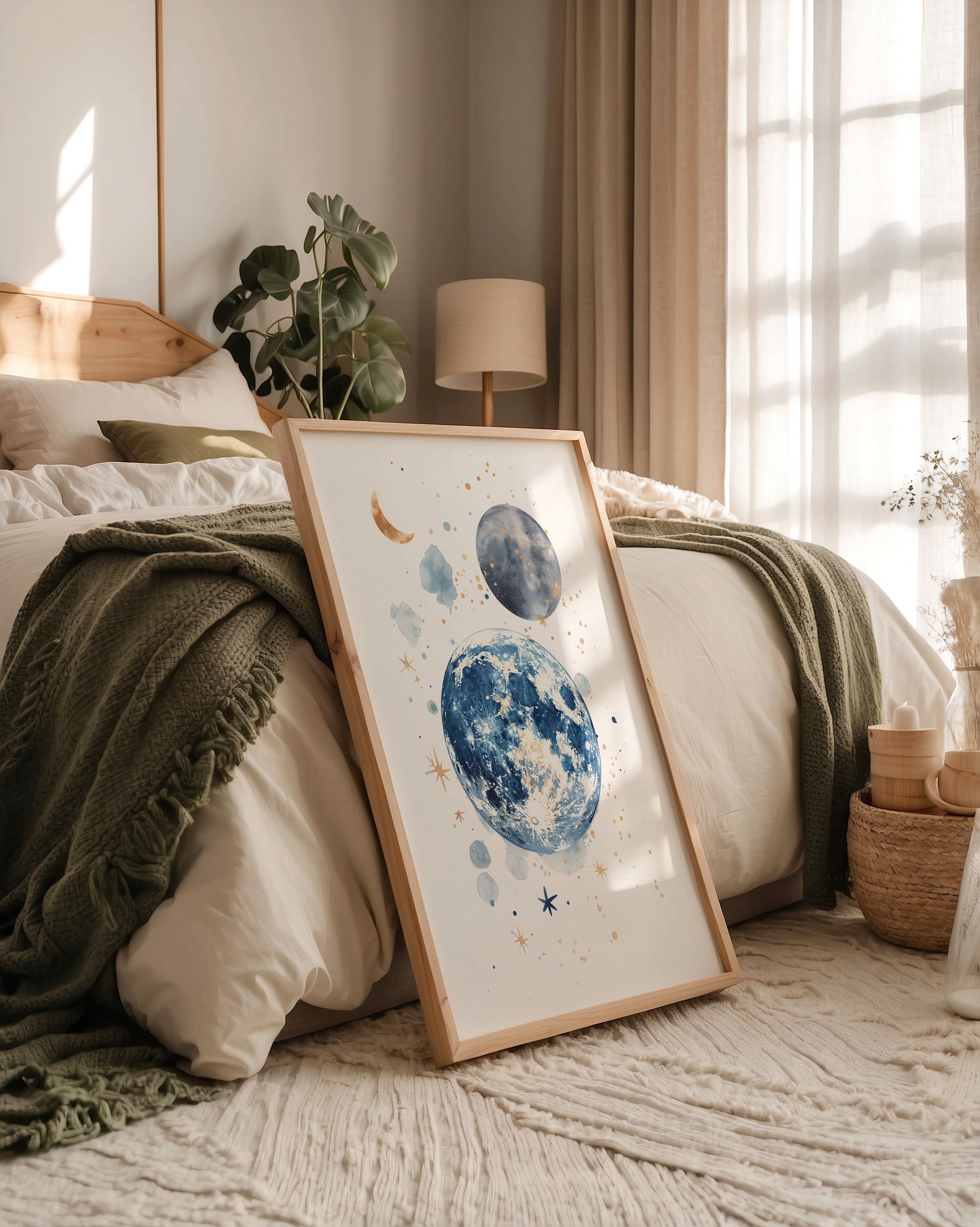 Mond Aquarell Gold Akzente