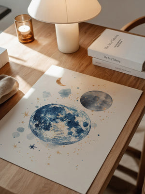 Mond Aquarell Gold Akzente