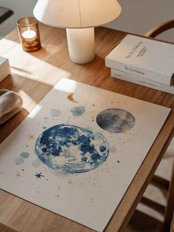 Mond Aquarell Gold Akzente