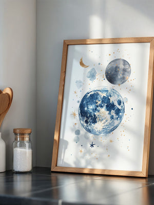 Mond Aquarell Gold Akzente