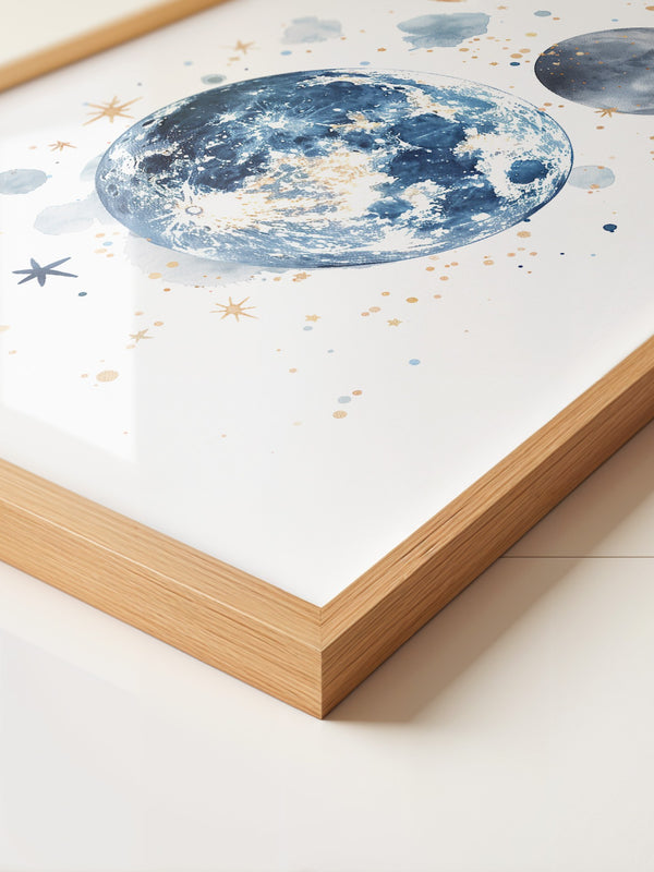 Mond Aquarell Gold Akzente
