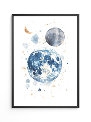 Mond Aquarell Gold Akzente