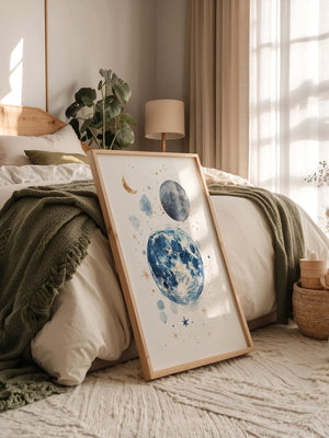 Mond Aquarell Gold Akzente