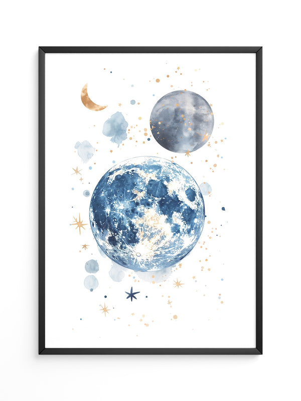 Mond Aquarell Gold Akzente