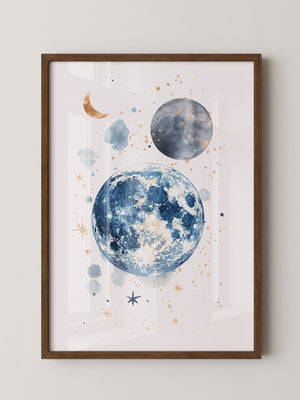 Mond Aquarell Gold Akzente