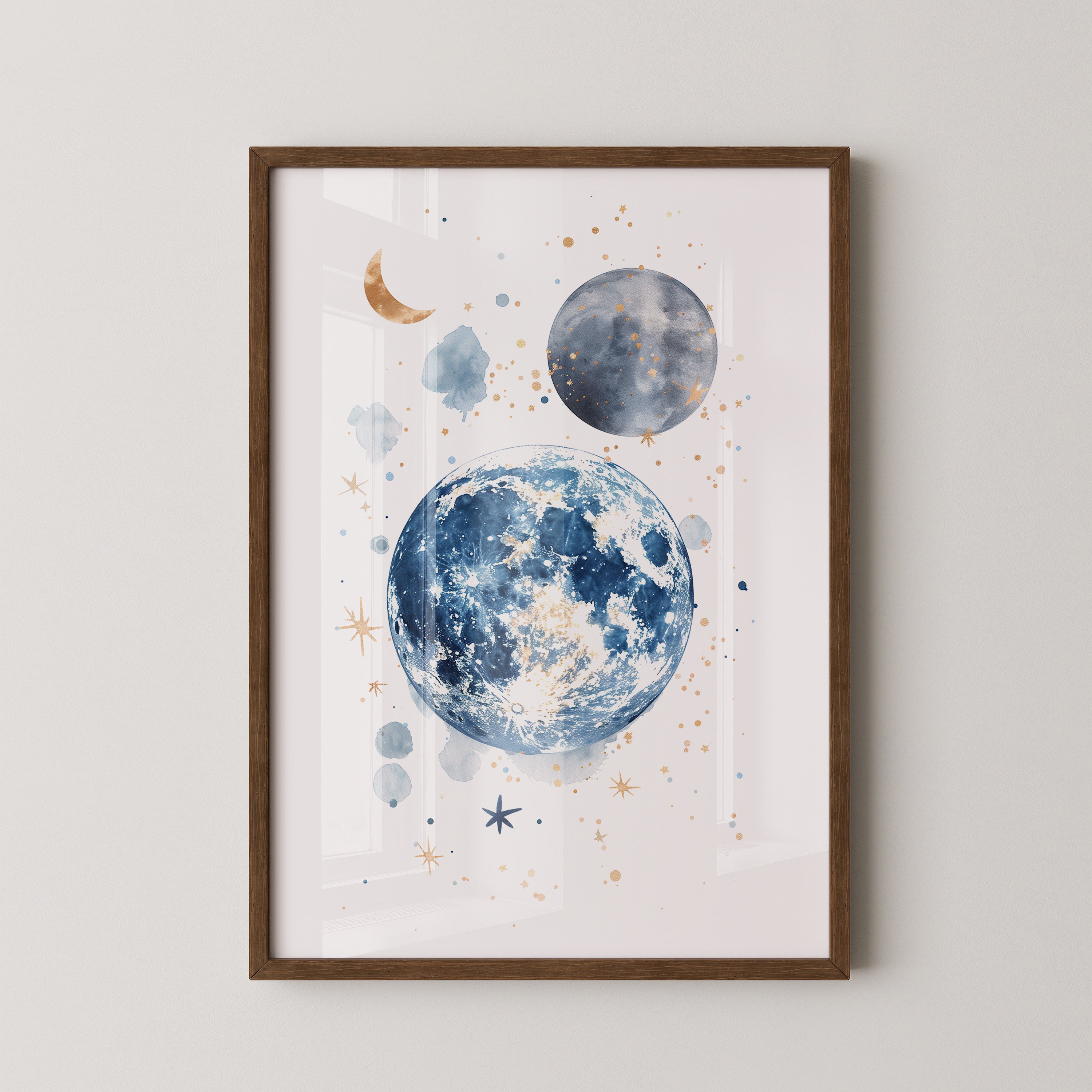 Mond Aquarell Gold Akzente