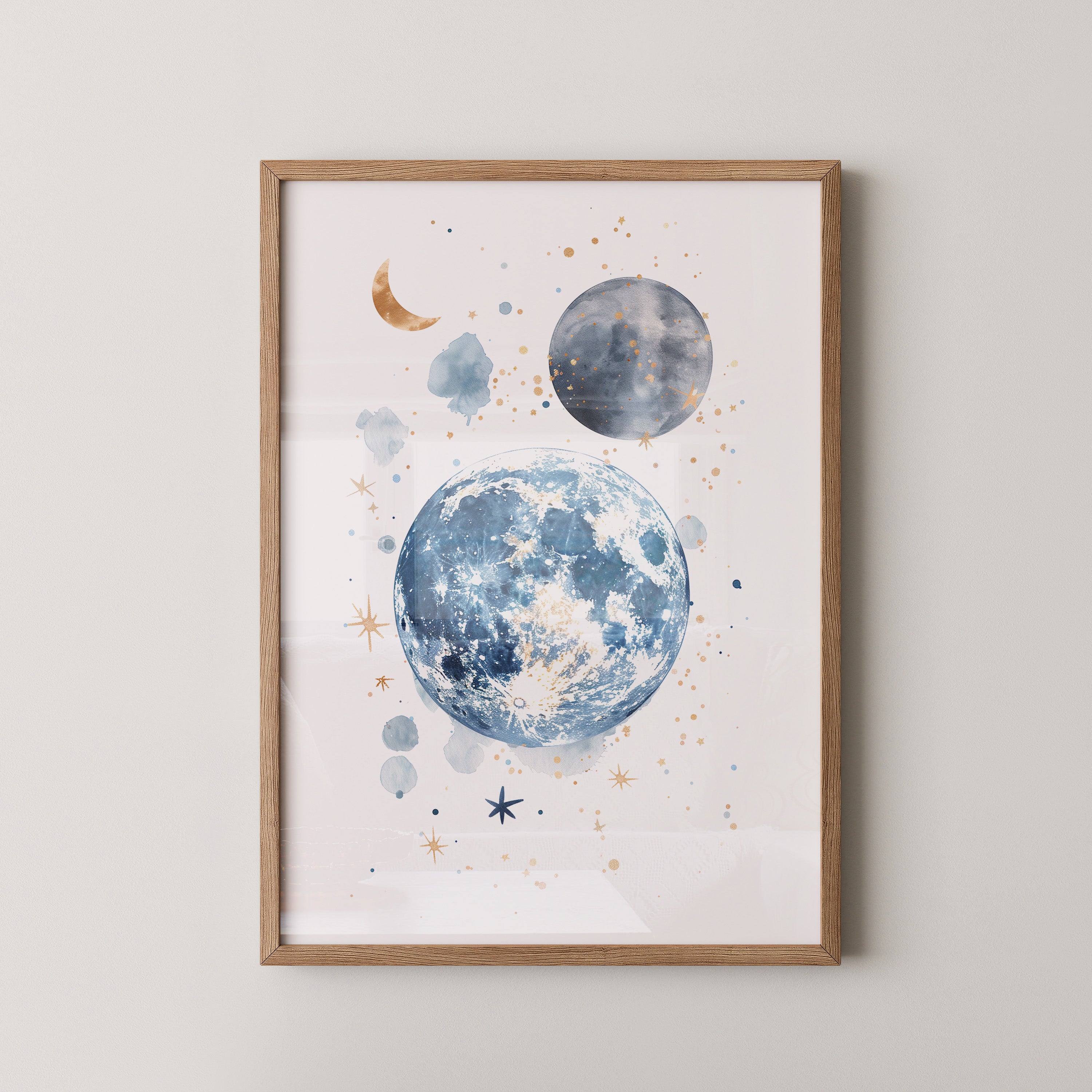 Mond Aquarell Gold Akzente