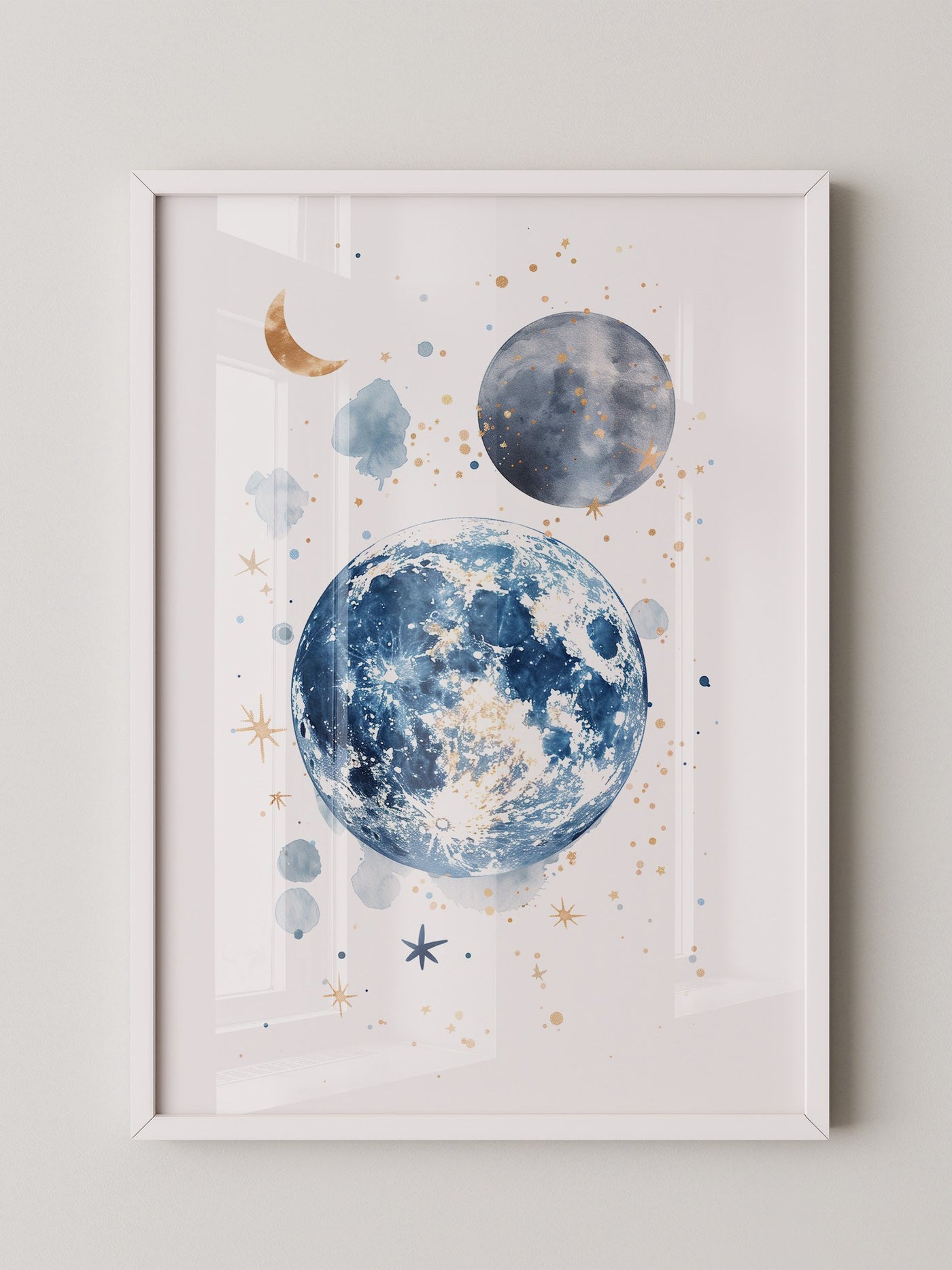 Mond Aquarell Gold Akzente