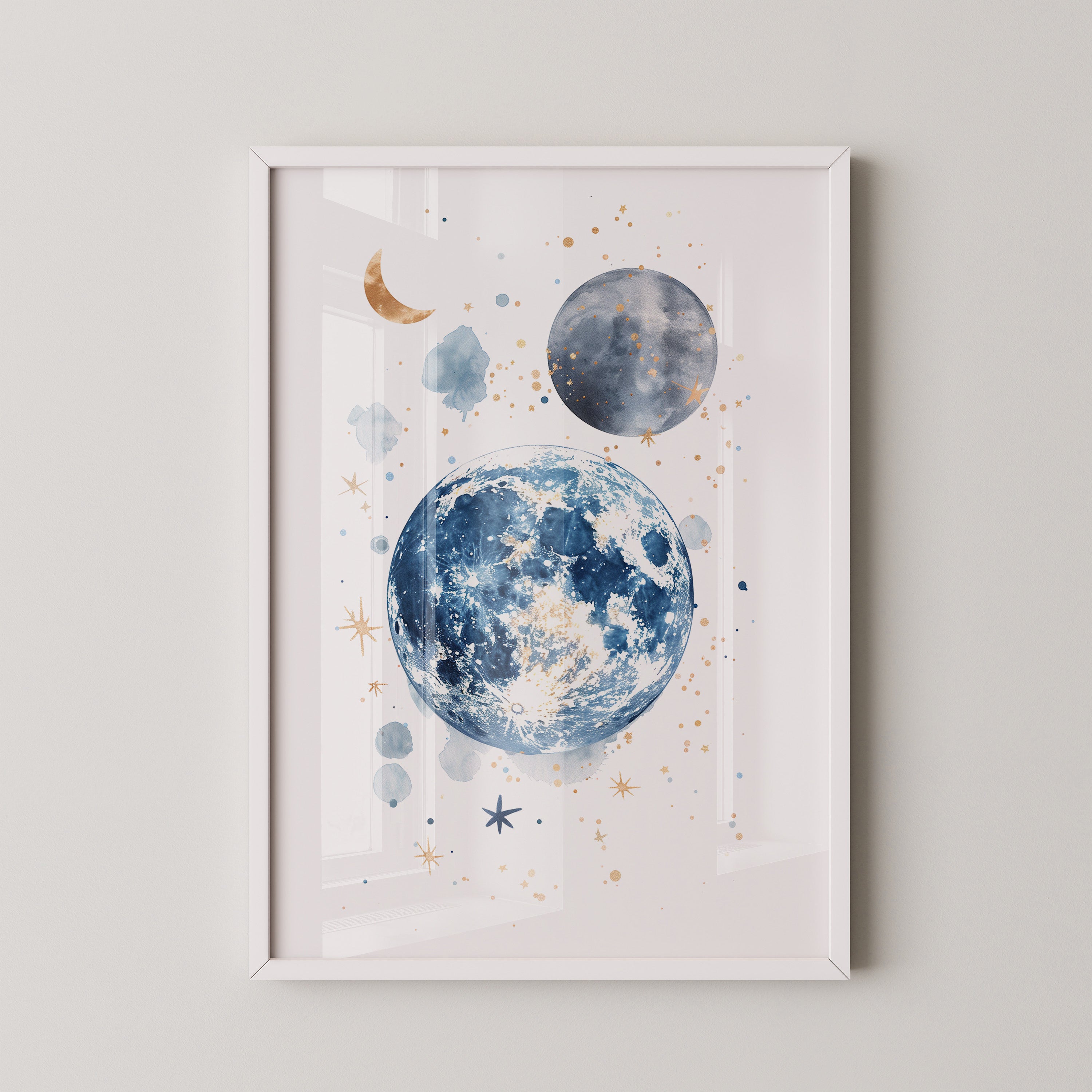 Mond Aquarell Gold Akzente