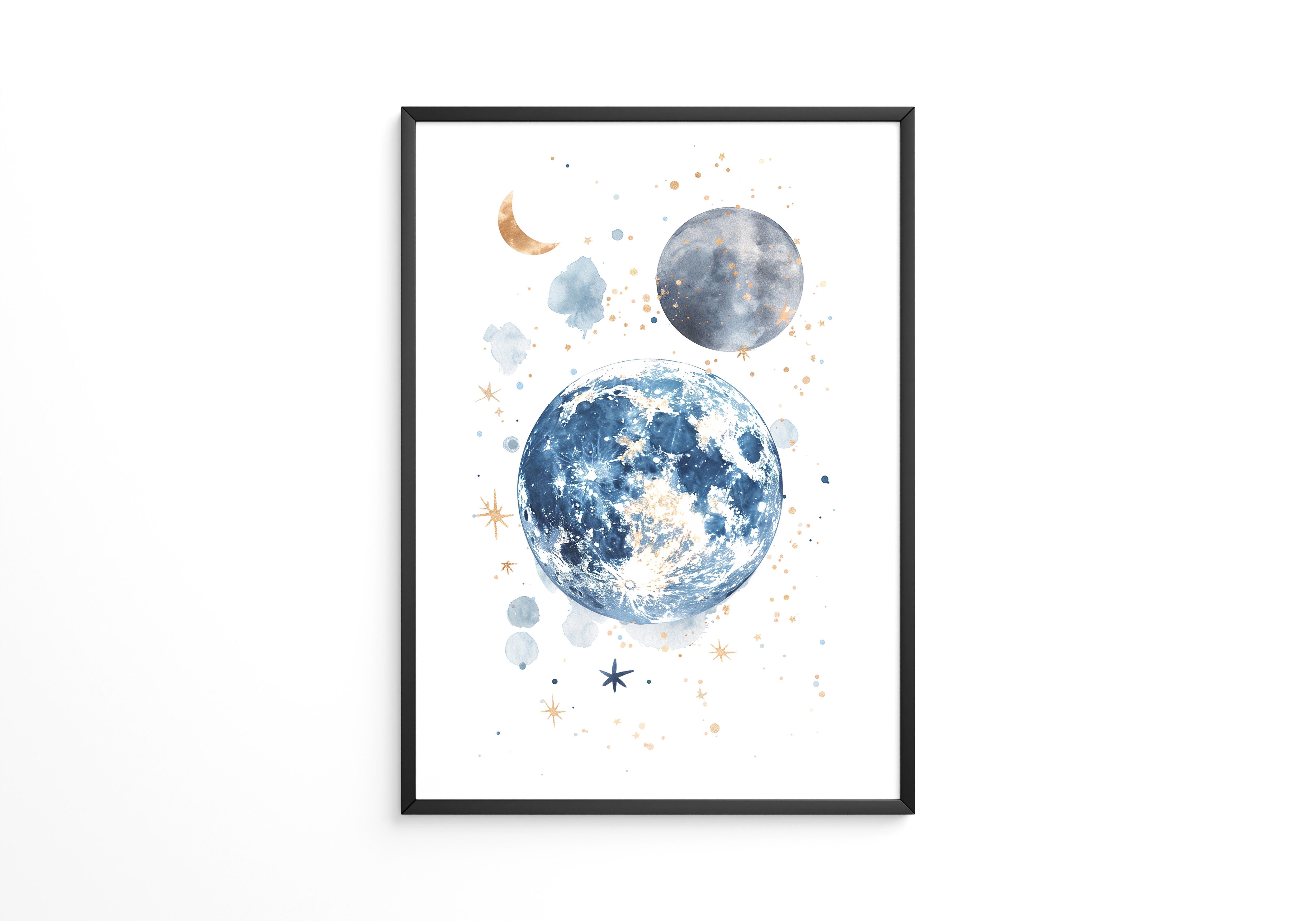 Mond Aquarell Gold Akzente