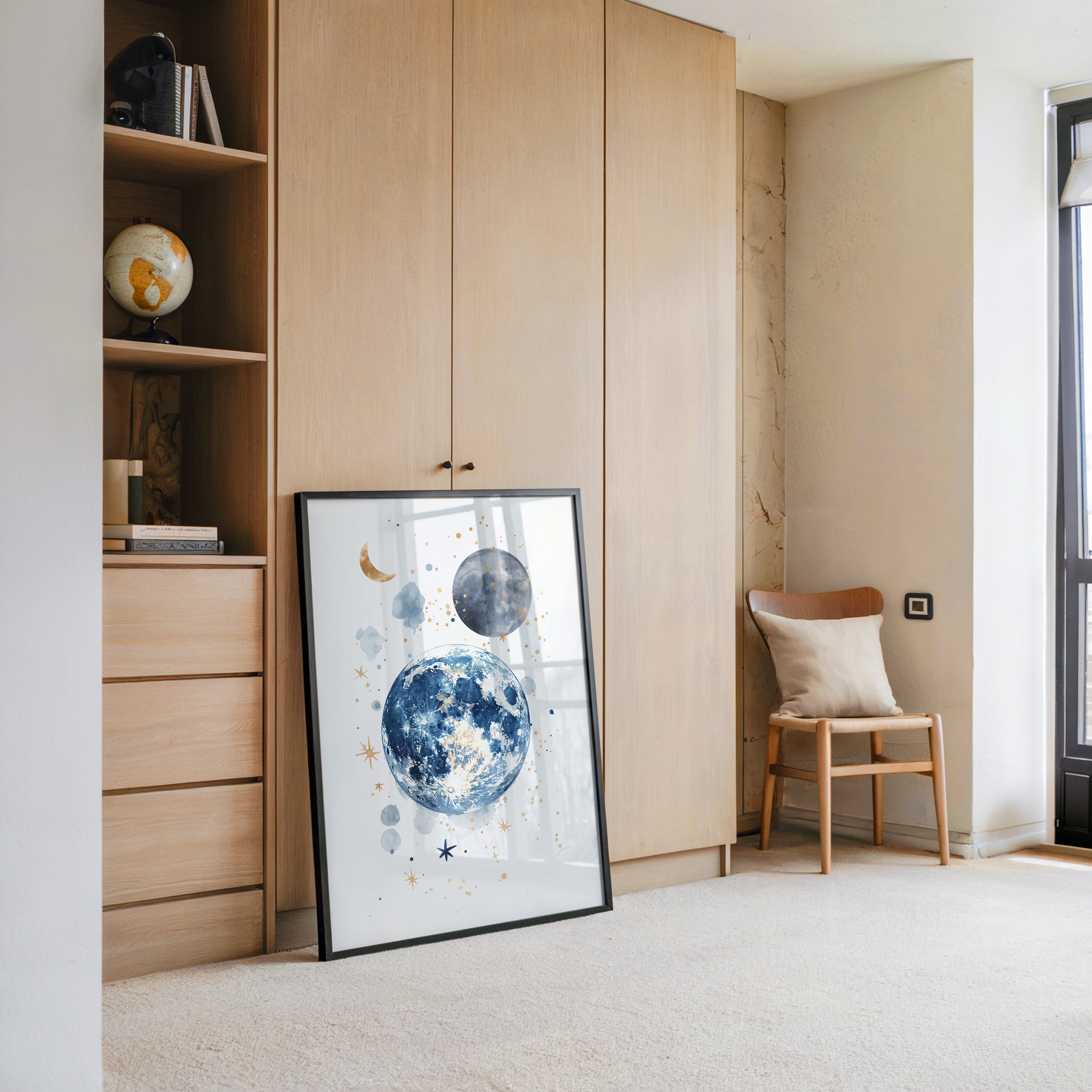 Mond Aquarell Gold Akzente