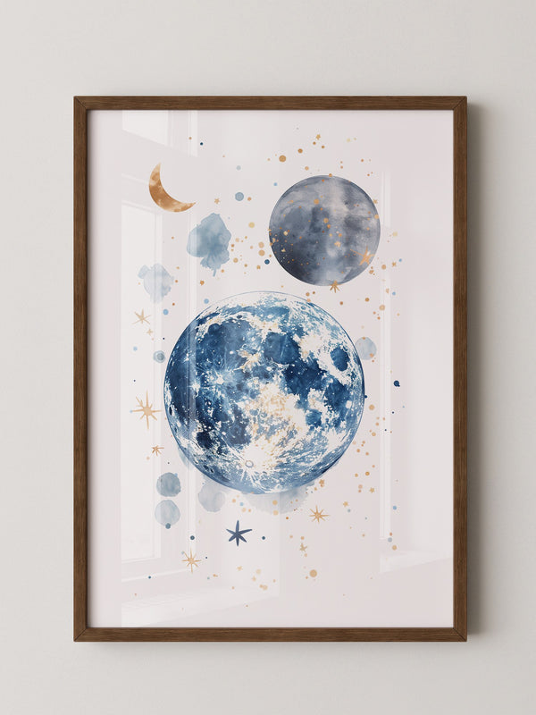 Mond Aquarell Gold Akzente