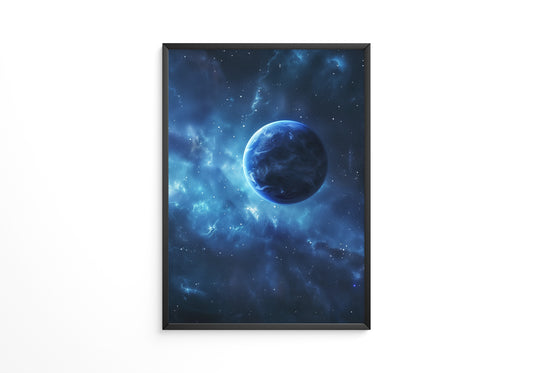 Blauer Planet im leuchtenden Universum