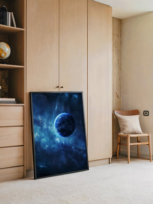 Blauer Planet im leuchtenden Universum