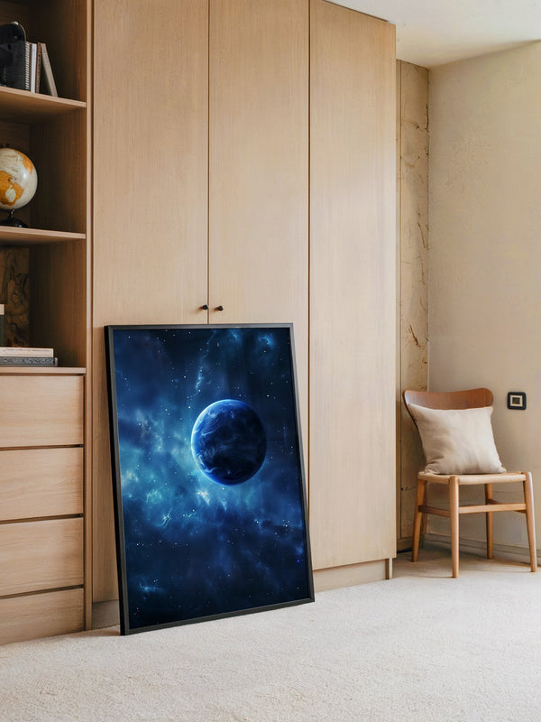 Blauer Planet im leuchtenden Universum