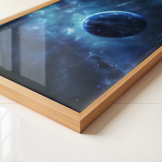 Blauer Planet im leuchtenden Universum