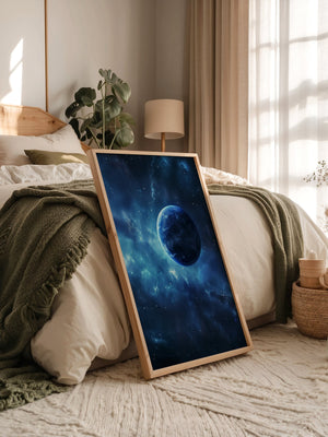 Blauer Planet im leuchtenden Universum