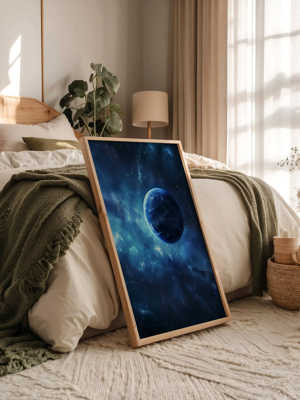 Blauer Planet im leuchtenden Universum