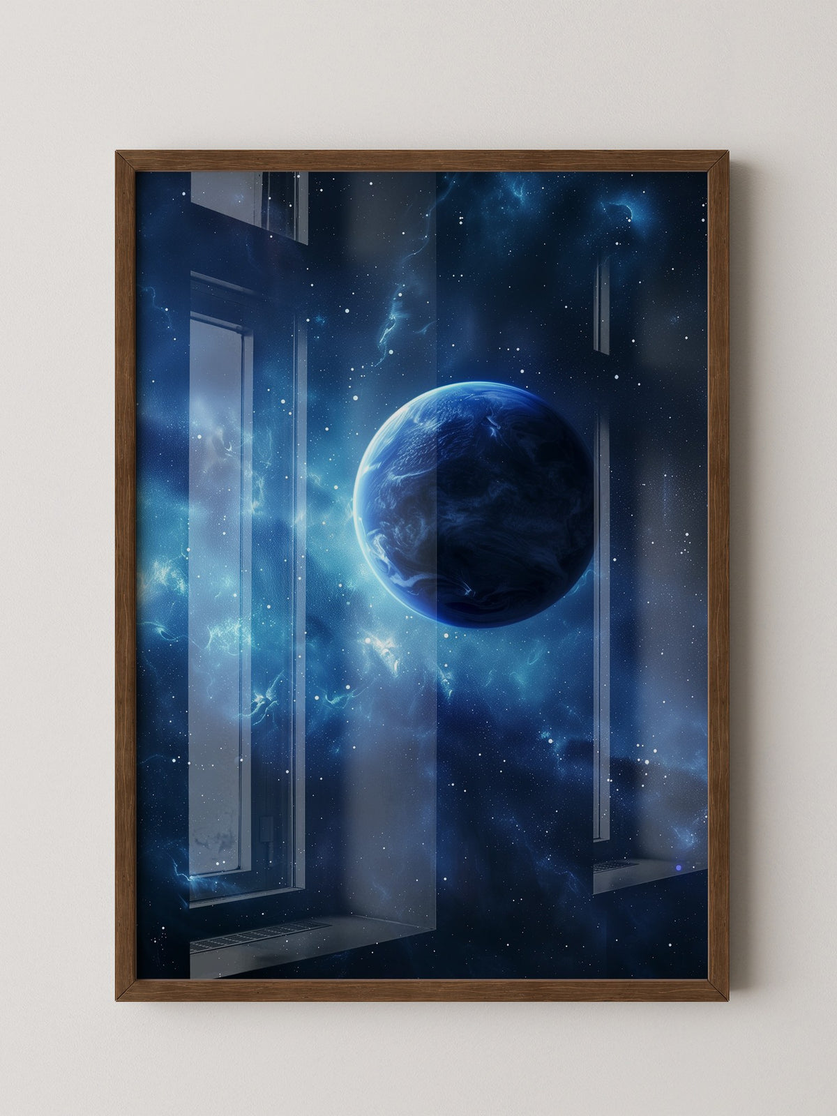 Blauer Planet im leuchtenden Universum