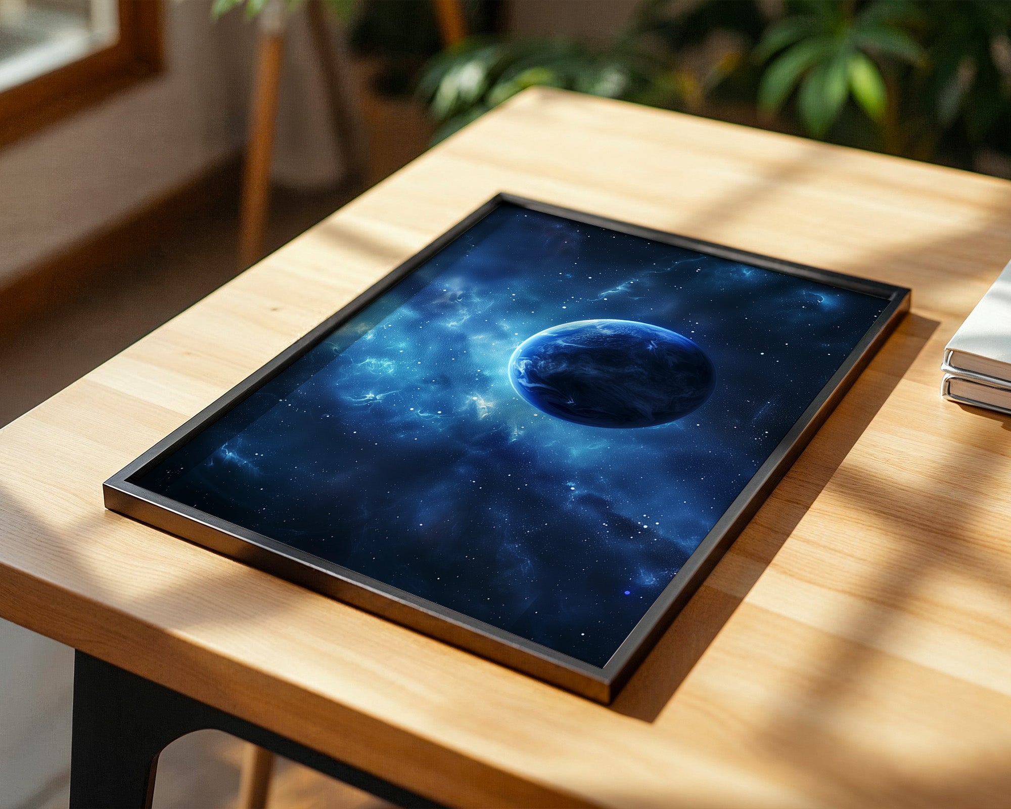 Blauer Planet im leuchtenden Universum