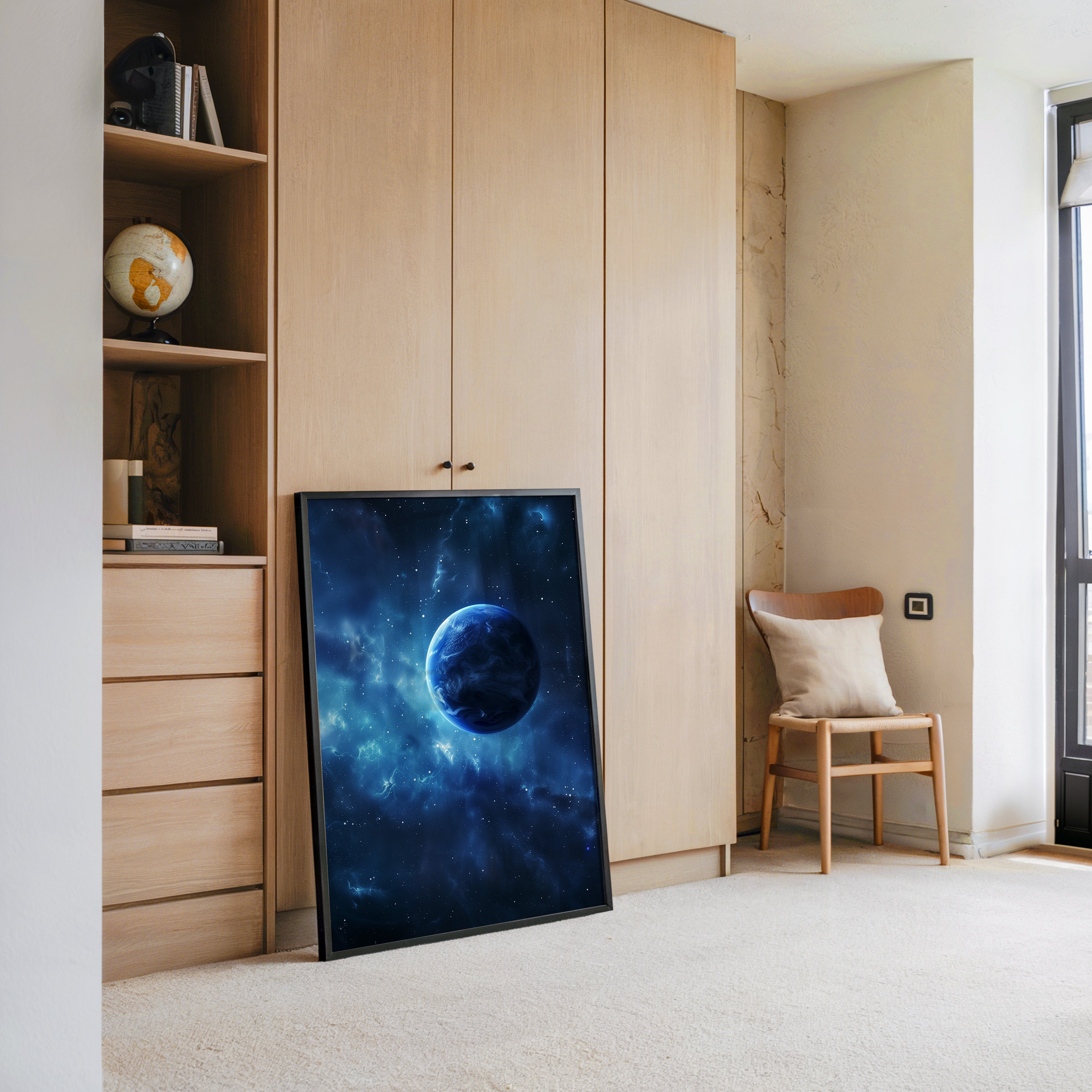 Blauer Planet im leuchtenden Universum