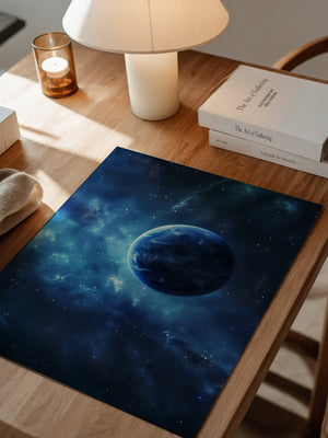 Blauer Planet im leuchtenden Universum