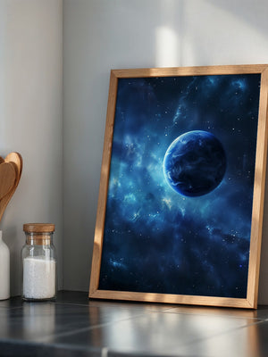 Blauer Planet im leuchtenden Universum