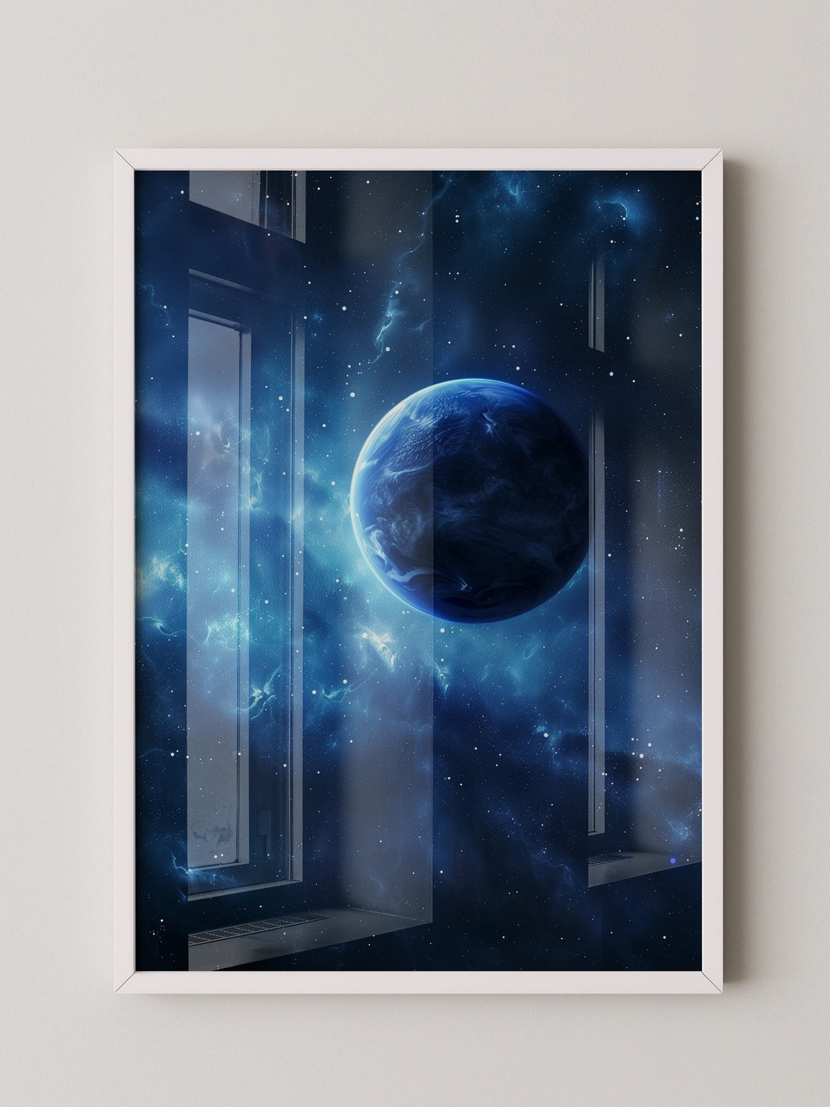 Blauer Planet im leuchtenden Universum