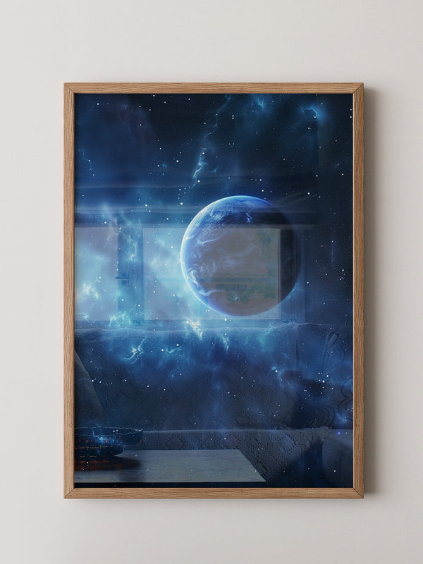 Blauer Planet im leuchtenden Universum