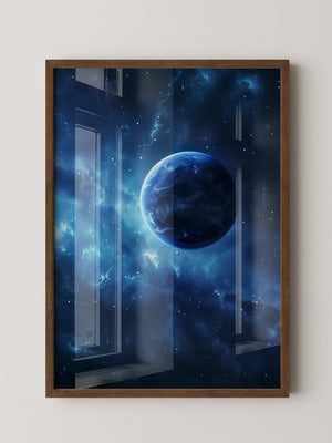 Blauer Planet im leuchtenden Universum