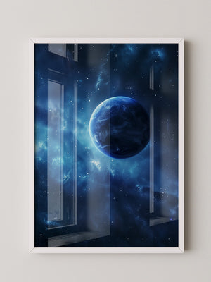 Blauer Planet im leuchtenden Universum