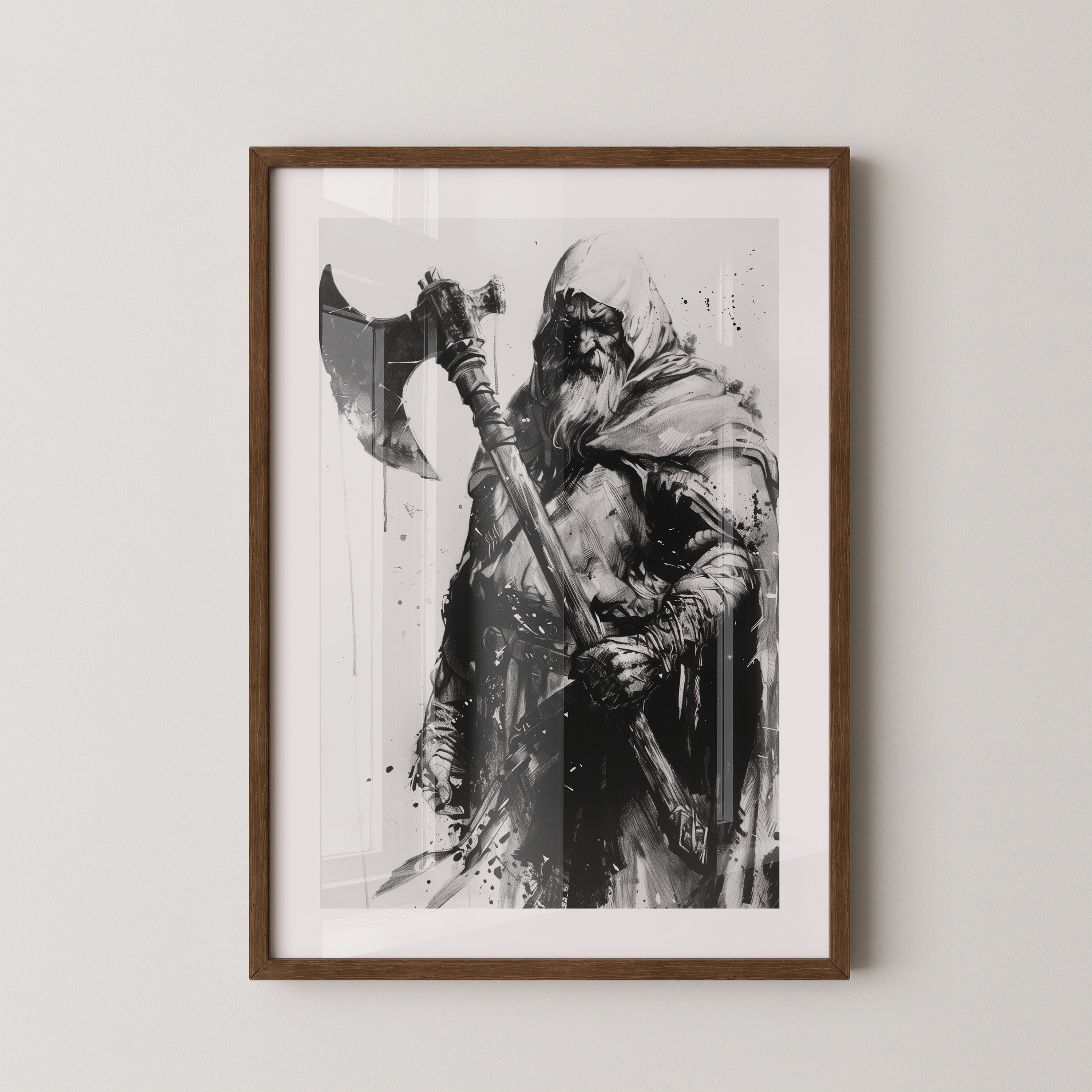 Axtkämpfer im Tintenstil