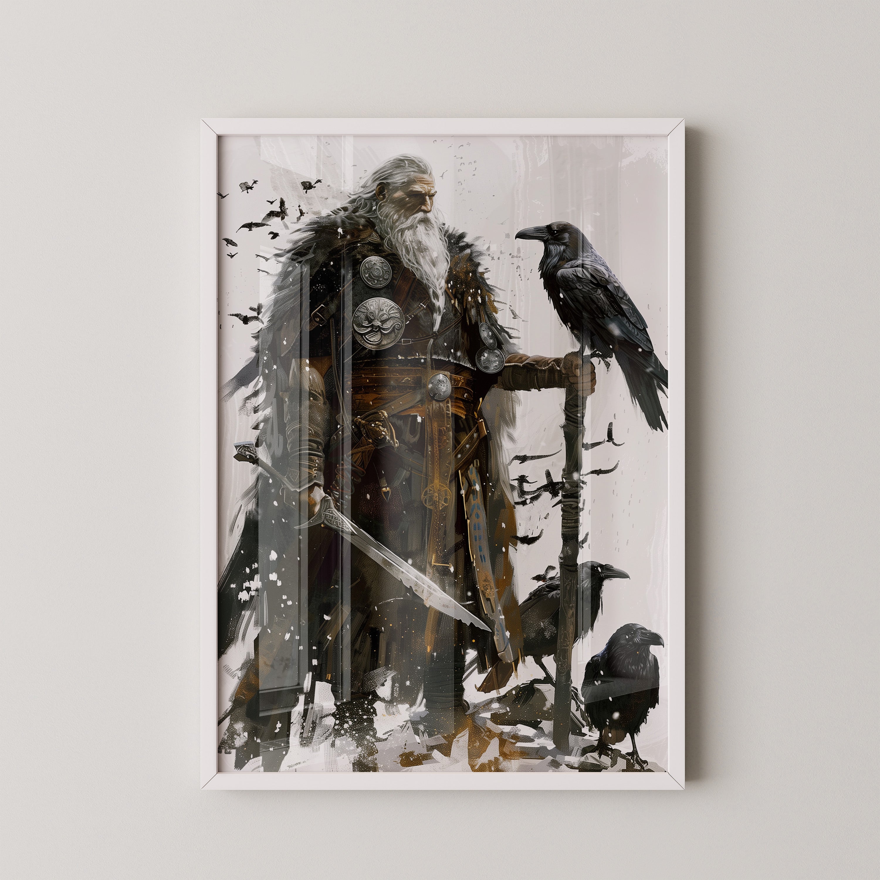 Wikingerkrieger Raben Illustration