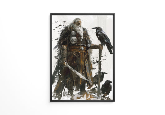 Wikingerkrieger Raben Illustration
