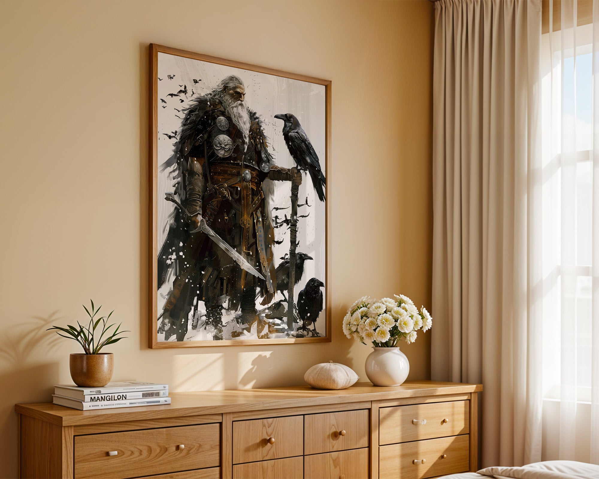 Wikingerkrieger Raben Illustration