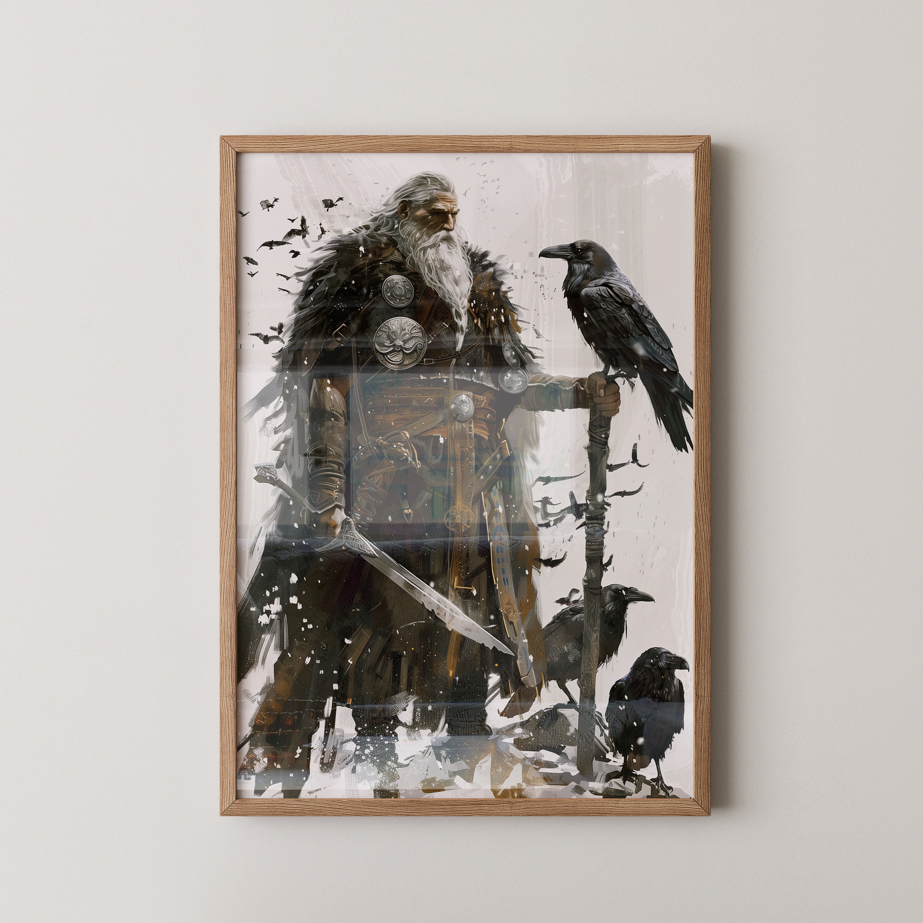 Wikingerkrieger Raben Illustration