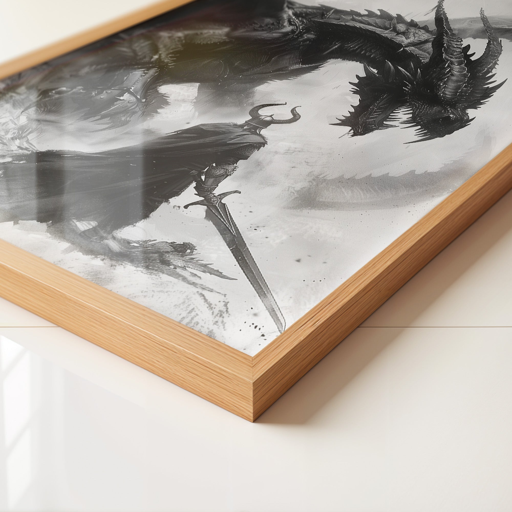 Drachenkampf Krieger Schwarz-Weiß