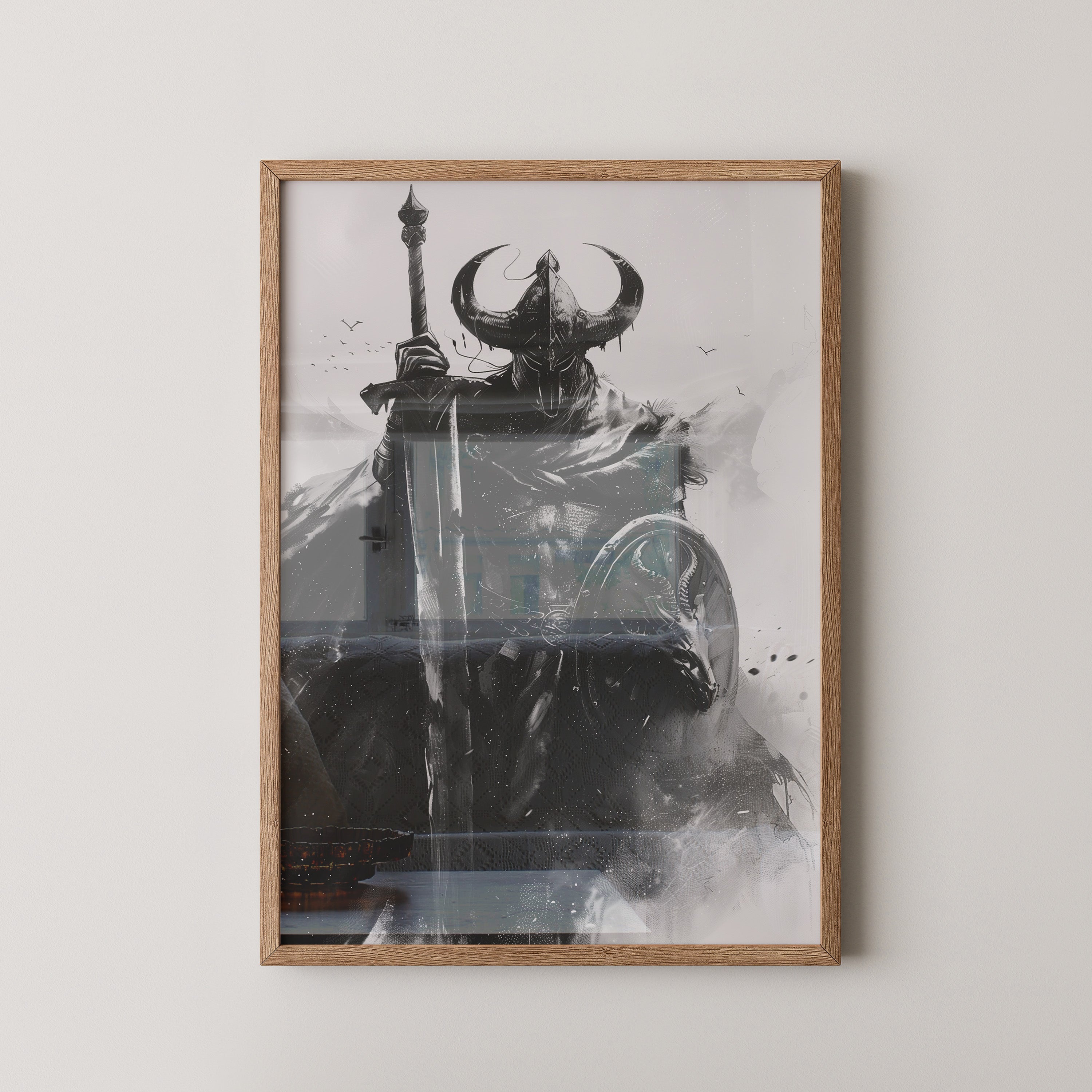 Krieger Hörner Schwarzweiß Art