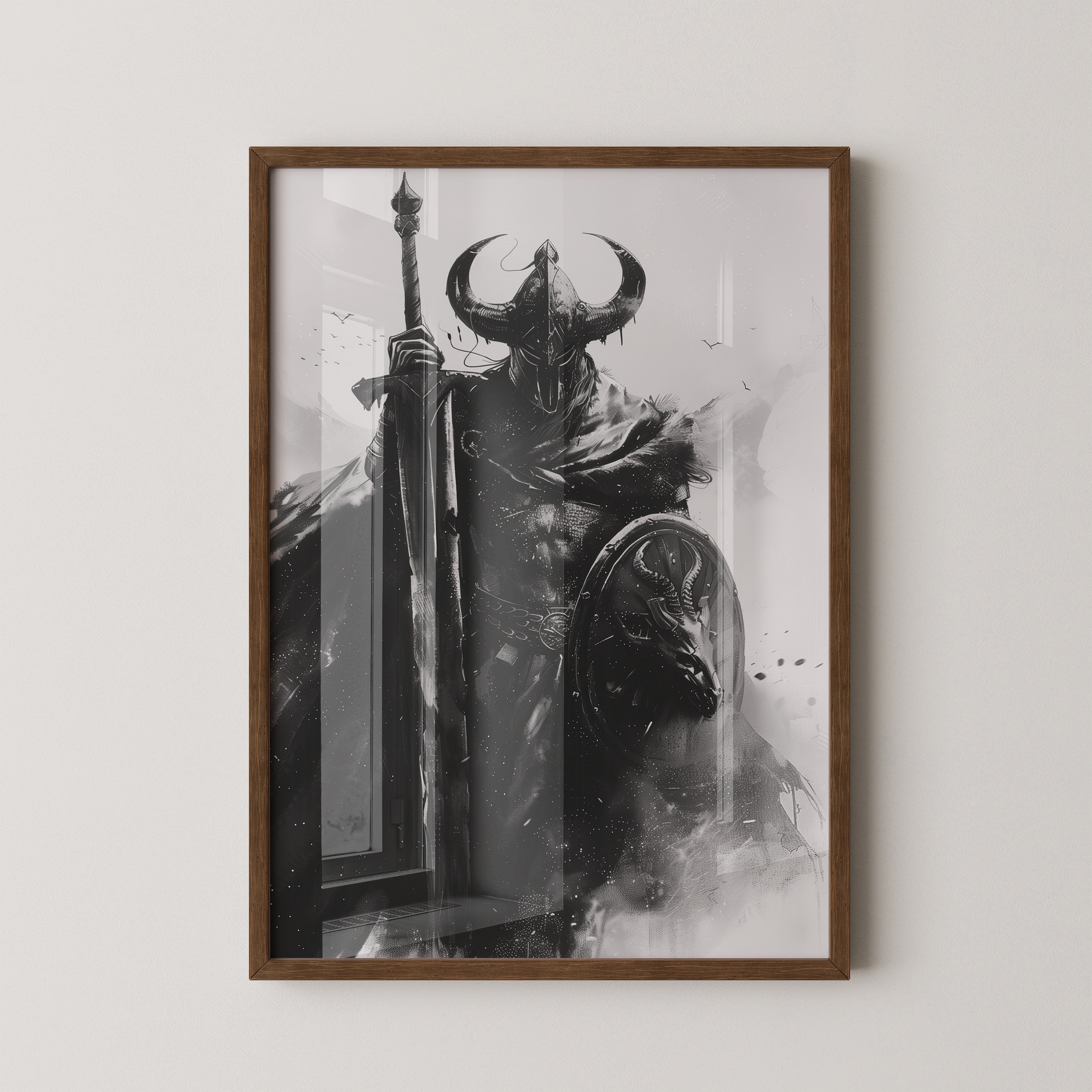 Krieger Hörner Schwarzweiß Art