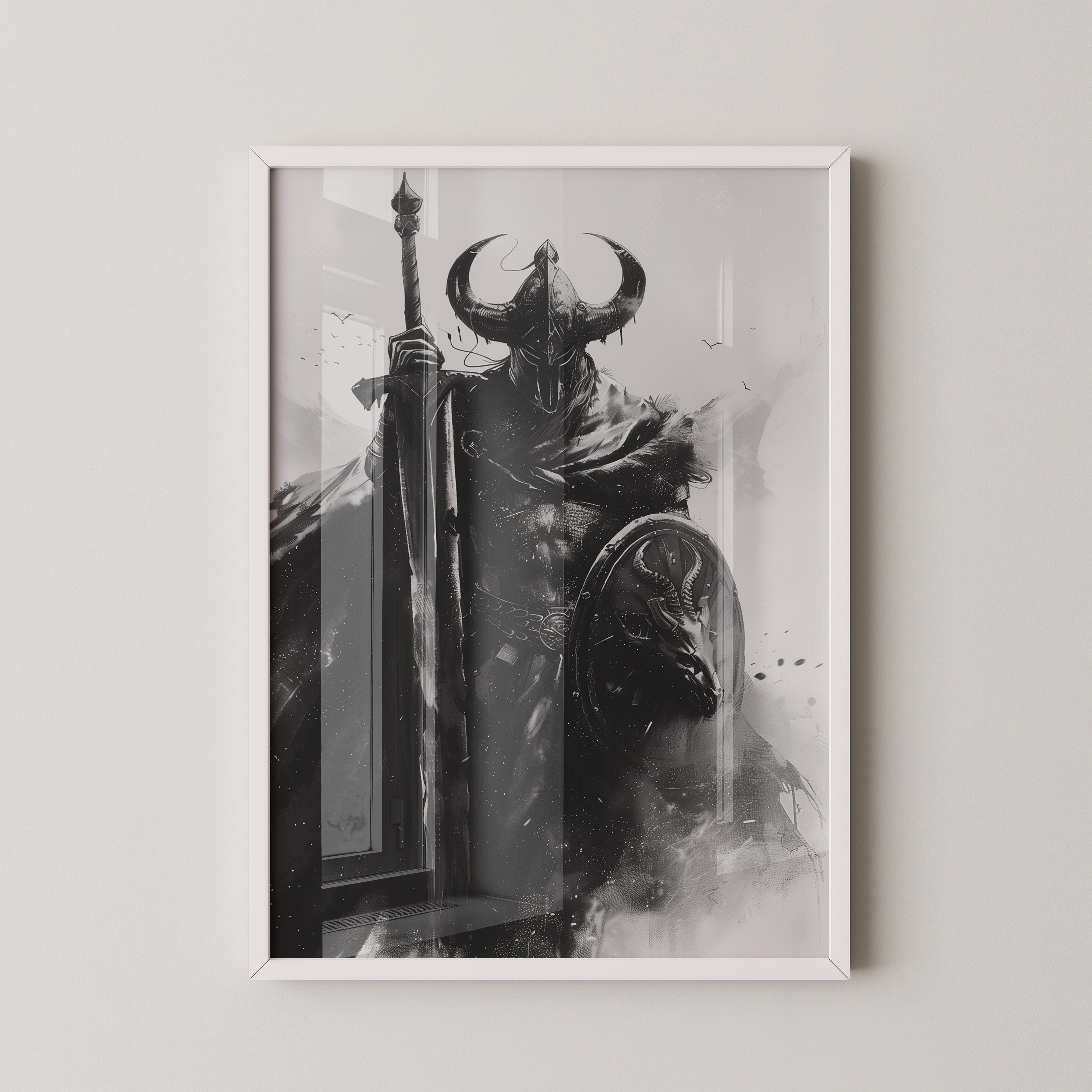 Krieger Hörner Schwarzweiß Art