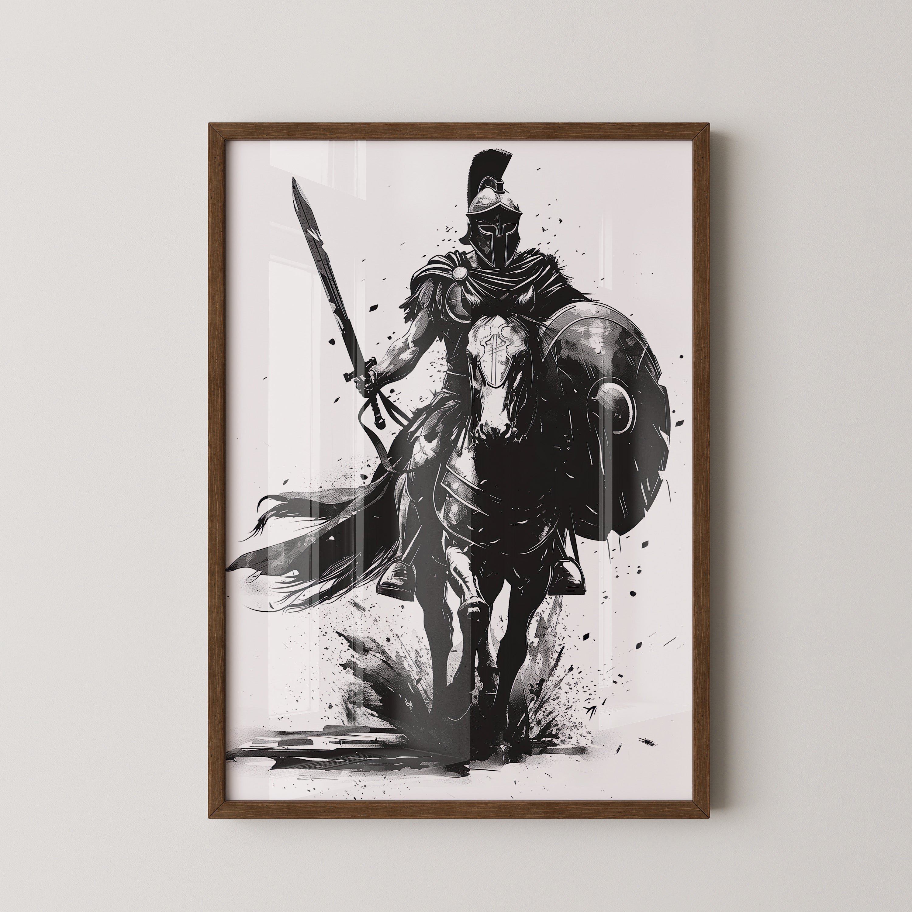 Krieger auf Pferd schwarz-weiß
