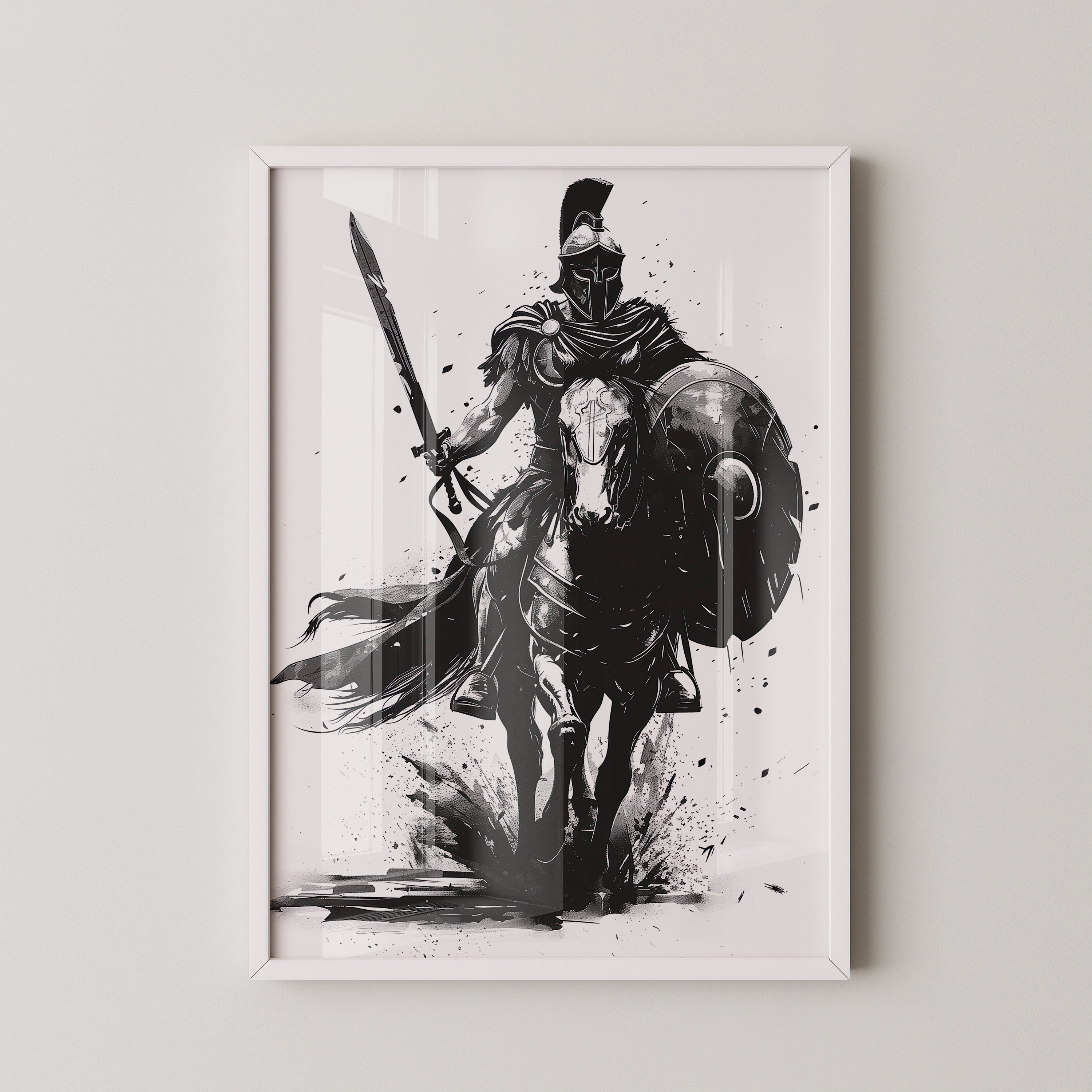 Krieger auf Pferd schwarz-weiß