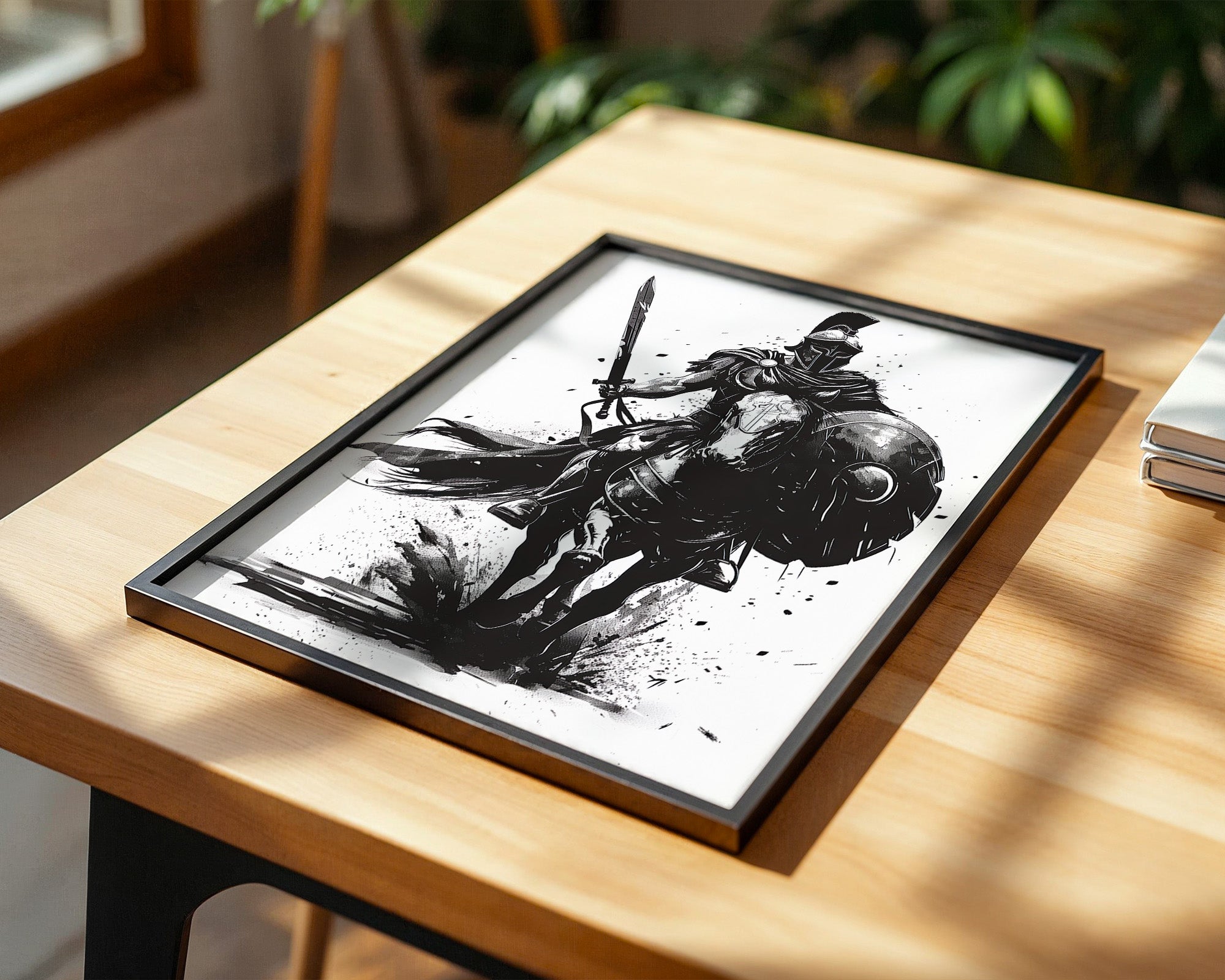 Krieger auf Pferd schwarz-weiß