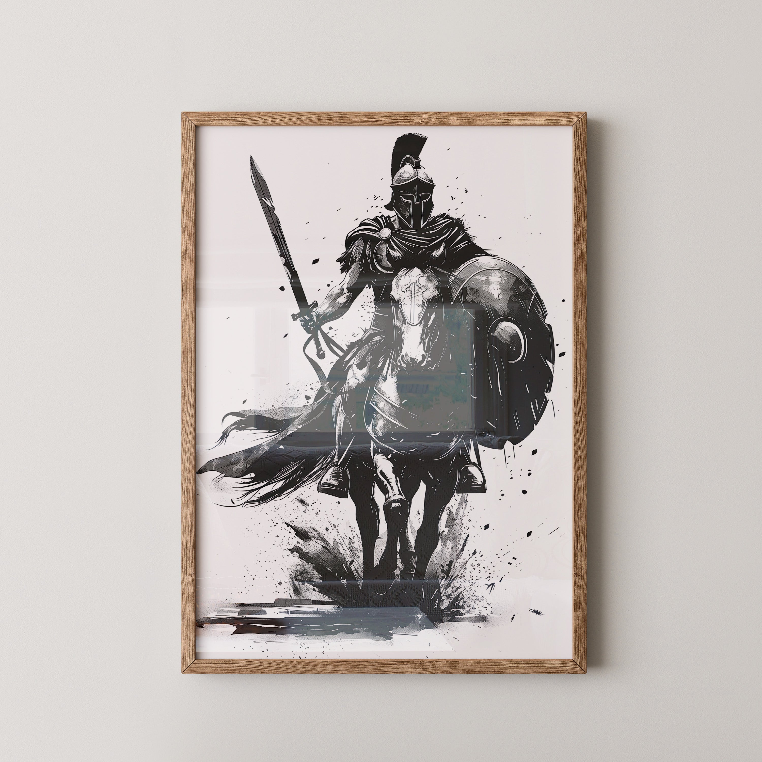 Krieger auf Pferd schwarz-weiß