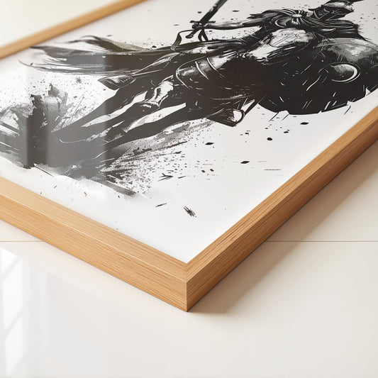 Krieger auf Pferd schwarz-weiß