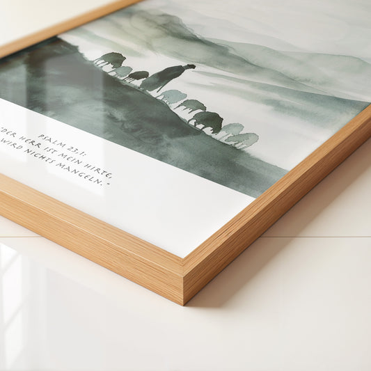 Hirte mit Schafen Aquarell