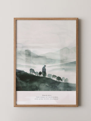 Hirte mit Schafen Aquarell